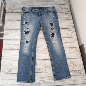 Silver Jeans Co. Suki Flap Slim Distressed Blue Denim Jeans – Women’s W33 L31